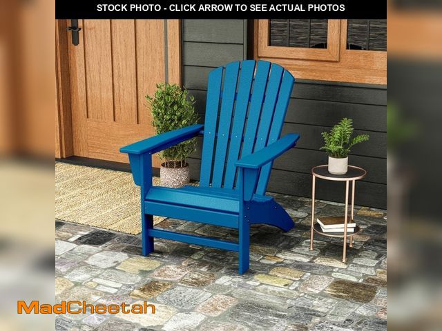 Lot 74-14439091 - Grant Park Traditional Curveback Pacific Blue Plastic Patio Adirondack Outdoor Chair - USED