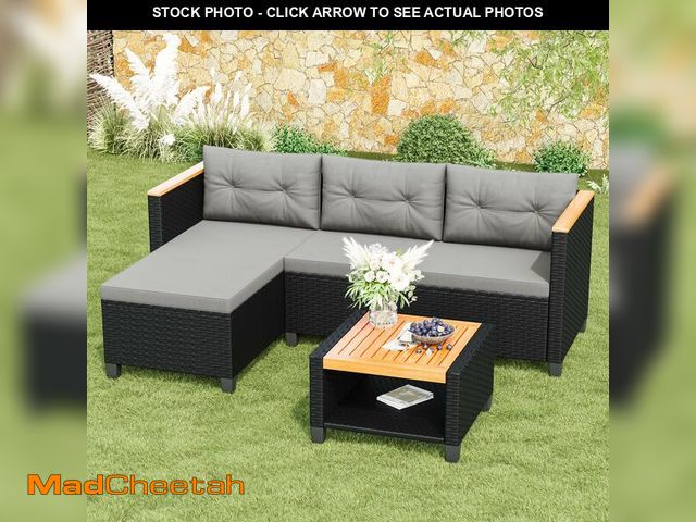 Lot 74-12628995 - Green4ever 3-Piece Outdoor Patio Furniture Set, All-Weather PE Rattan Patio Sofa with Storage Table,...
