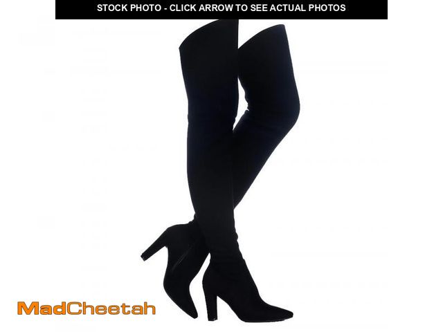 Lot 74-12312813 - Shoe'N Tale Women Stretch Suede Chunky Heel Over The Knee Boots Thigh High for Women (8,Suede Black)...