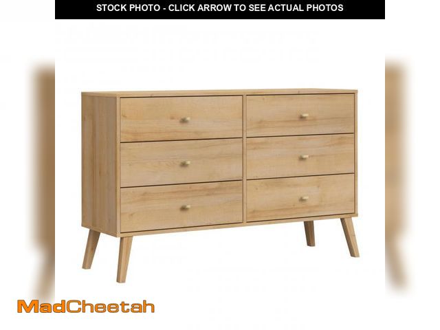 Lot 74-12386199 - Prepac Milo Dresser, Natural Oak Dresser for Bedroom, Chest of Drawers with 6 Drawers 16" D x 52.5" ...