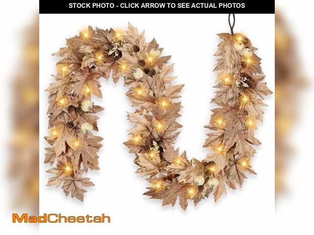 Lot 74-12708668 - 6 FT Fall Garland with Lights Timer Function Autumn Fall Leaves Garland with Berries Pine Cones Pump...