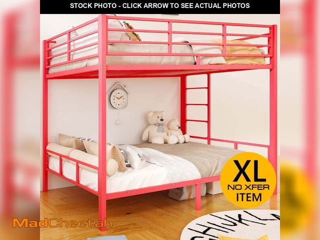 Lot 74-13774123 - Zimtown Twin over Twin Steel Bunk Beds Frame,14.8" Height Guardrail, Bedroom Dorm Room, PinK - UNUSE...