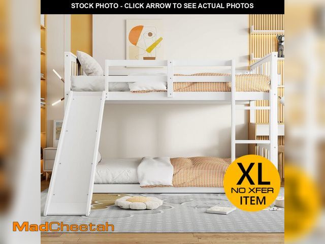 Lot 74-12895583 - Ball &amp; Cast Bunk Bed Twin Over Twin Beds,with Slide and Ladder,Wood Low Floor Bedframe w/Full-Le...