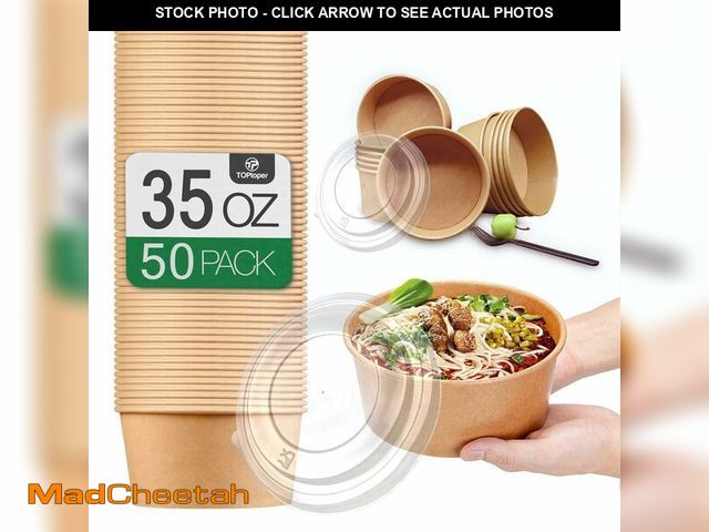 Lot 74-13955203 - TOPtoper 50 Pack 35 Oz Large Paper Bowls with Lids, Heavy Duty Paper Bowls for Party, Disposable Bow...