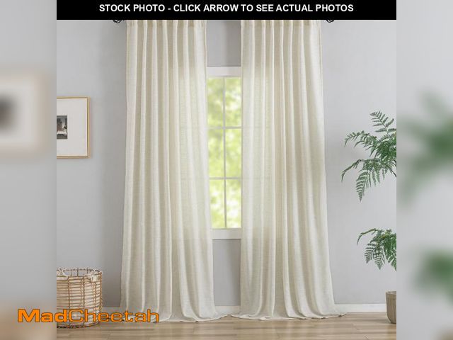 Lot 74-12302150 - 120 Inches Extra Long Linen Curtains Living Room,1 Pair Back Tab Neutral Farmhouse Light Filtering S...