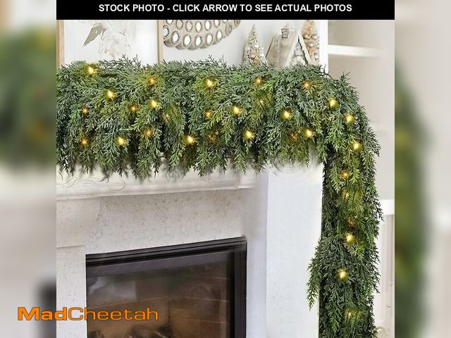 Lot 74-13621527 - 9FT Thick Christmas Garlands with 240 Cedar Branches, 50 Lights, Green Cedar Garland for Christmas D...