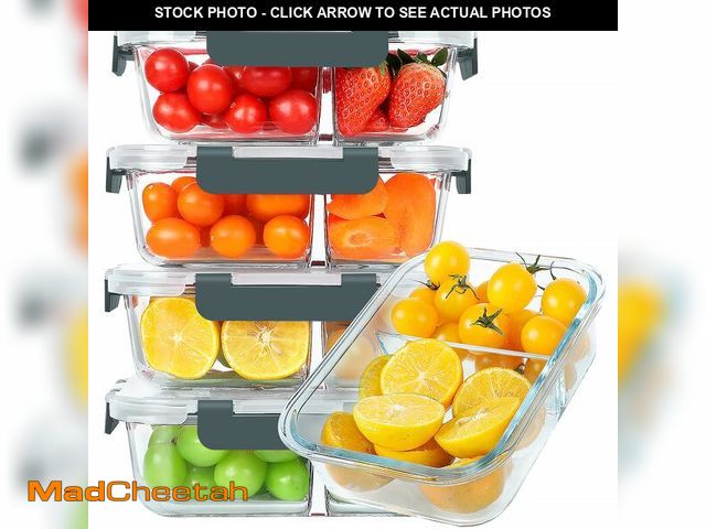 Lot 74-13951453 - KOMUEE 30 oz 5 Pack Glass Meal Prep Containers 2 Compartments, Glass Food Storage Containers with Li...