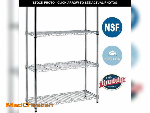 Lot 74-14086161 - BestOffice 4 Shelf Wire Shelving,Height Adjustable Metal Shelving,for 1000 LBS Capacity,Chrome - UNU...