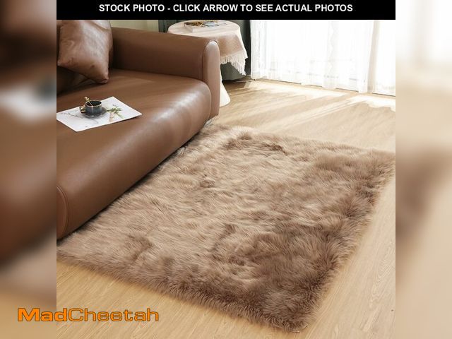 Lot 74-12829011 - Latepis Washable Faux Fur 3x5 Area Rug Camel Beige Fluffy Shag Furry Sheepskin Rugs for Living Room ...