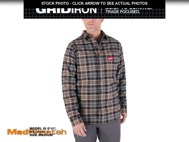 Lot 74-14082914 - Milwaukee Men's Large Gray GRIDIRON Flannel Shirt - UNUSED