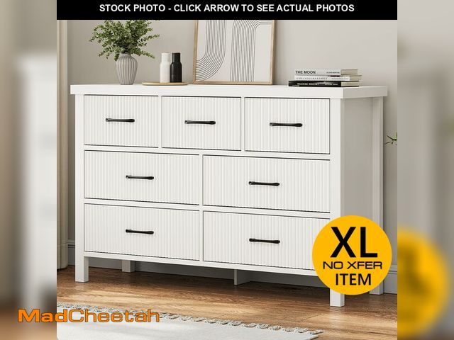 Lot 74-12894984 - Jocoevol White 7 Drawer Dresser for Bedroom, Modern Fluted Dresser with Solid Wood Legs, Long Double...