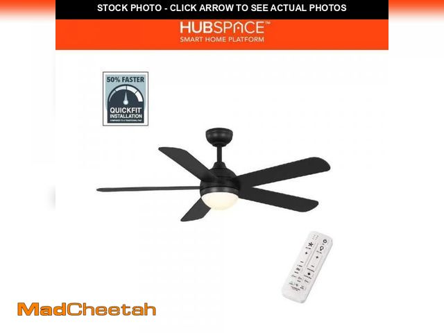 Lot 74-11825888 - Hampton Bay Morland 52 in. Smart Indoor/Covered Outdoor Matte Black Ceiling Fan with Remote and Inte...