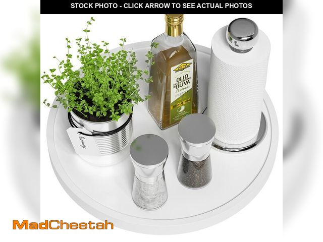 Lot 74-13631842 - White Lazy Susan for Table, 12 Inch Non-Skid Bamboo Turntable Organizer for Salt Pepper Spices and O...