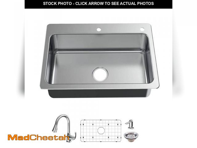 Lot 74-12280817 - Glacier Bay Bratten 33 in. Drop-In Single Bowl 18 Gauge Stainless Steel Kitchen Sink with Pull-Down ...