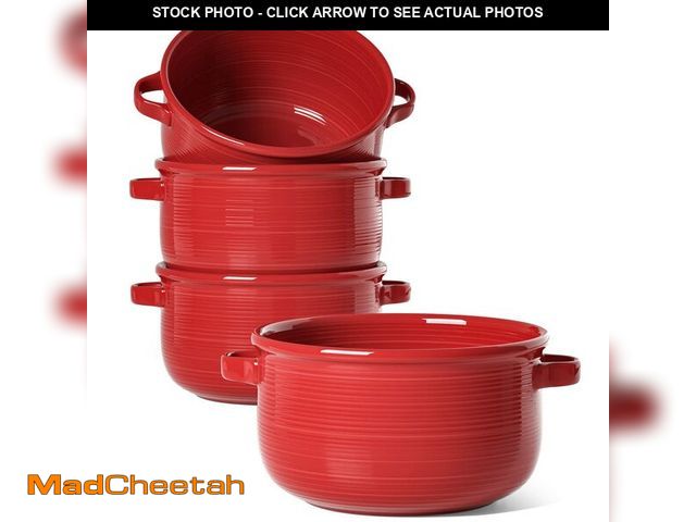 Lot 74-12604688 - LE TAUCI Soup Bowls with Handles - 28 oz Lead-Free Ceramic French Onion Crocks, Oven and Microwave S...