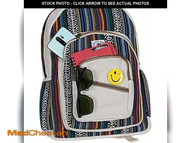 Lot 74-14598064 - Marubhumi Natural Himalayan Hemp Backpack: Large, multi-pocket canvas travel laptop backpack; casual...