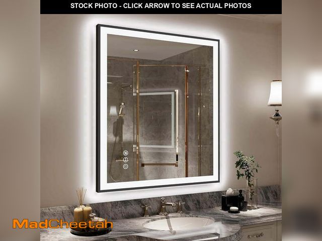 Lot 74-14587163 - Extra Large LED Anti-Fog Bathroom Mirror with Black Metal Frame 36"x32" - UNUSED