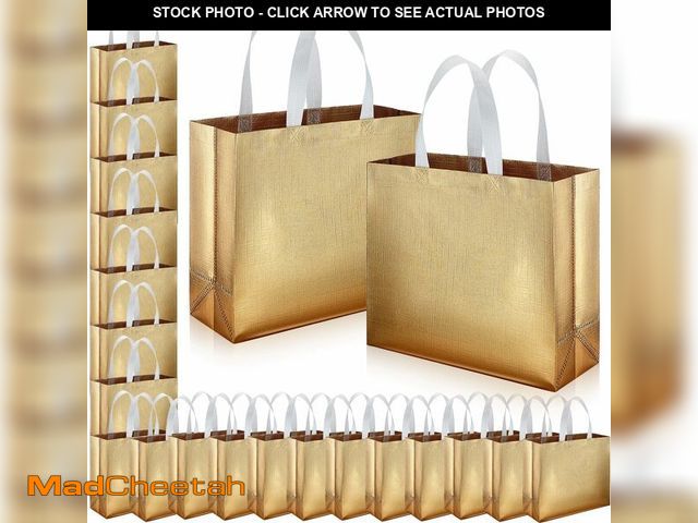 Lot 74-13568722 - Epakh 48 Pcs Reusable Gift Bag with Handle Reusable Gold Grocery Tote Gift Bag Bulk Non Woven Glossy...
