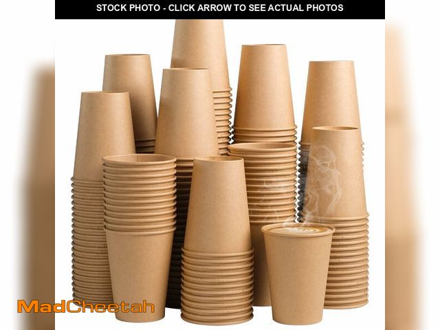 Lot 74-14385115 - SIUQ 300 Pack 12 oz Kraft Paper Cups, Unbleached Disposable Paper Coffee Cups, Thickened Hot/Cold Be...
