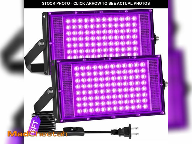 Lot 74-12697158 - 2 Pack 100W LED Black Light IP66 Waterproof, Outdoor Blacklight Flood Light with Plug+Switch, Powerf...