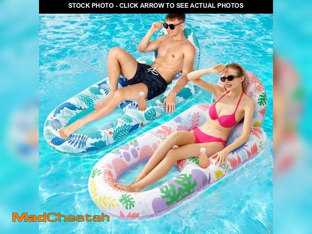 Lot 74-12302259 - 2 Pack Pool Floats Adult Heavy Duty-Adult Pool Float Lounger with Cup Holders, Backrest &amp; Footre...