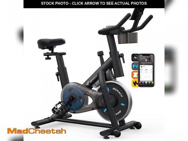 Lot 74-12538404 - MERACH Exercise Bike, Brake Pad Stationary Bike with Exclusive App, Low Noise Indoor Cycling Bike wi...