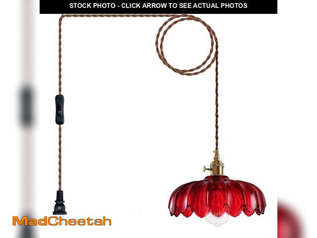 Lot 74-14215437 - XZHGCEE Plug in Pendant Light: Hanging Light Plug in Red Glass Hanging Lamp, Pendant Lighting for Ki...