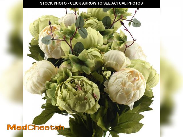 Lot 74-12435999 - FiveSeasonStuff Mixed Cream Beige and Moss Green Vintage Artificial Silk Flower Peonies 2 Bouquets F...