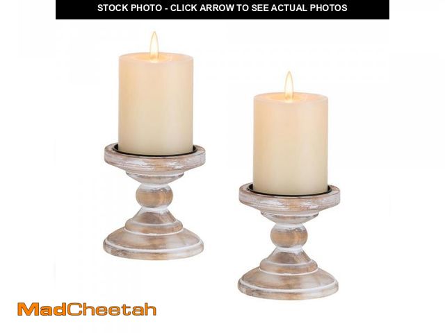 Lot 74-11551636 - Inweder Wood Pillar Candle Holder: 2Pcs Rustic White Candle Holders for Pillar Candles Wood Candle H...
