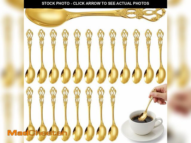 Lot 74-14332959 - Dandat 20 Pcs 4.9" Vintage Fancy Gold Teaspoons Coffee, Tea Party, Dessert Spoons, Stainless Steel M...