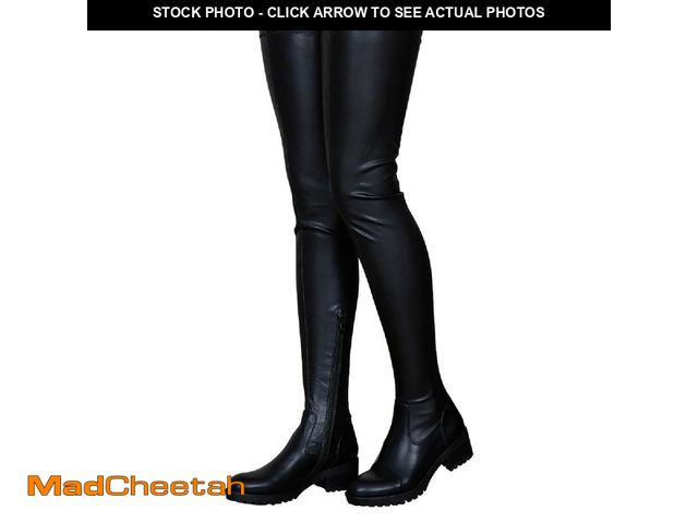 Lot 74-13571103 - Knee High Boots Women Thigh High Over Knee Stretch Fashion Low Chunky Heel Round Toe Zipper Winter B...