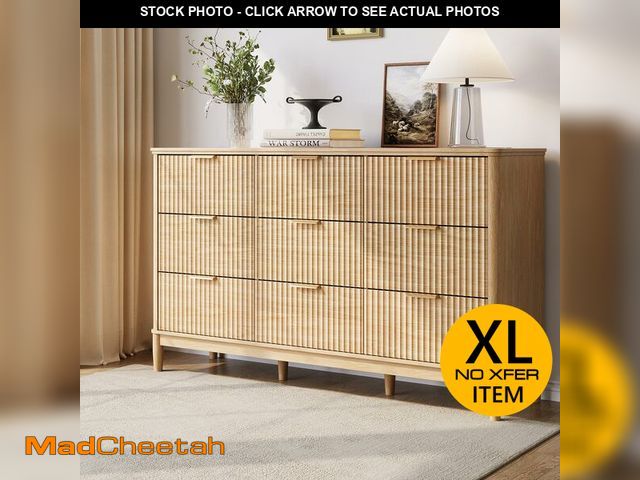 Lot 74-13561794 - LINSY HOME Fluted Dresser for Bedroom with 9 Drawers, 58" Wide Mid Century Modern Dresser, Tall Boho...