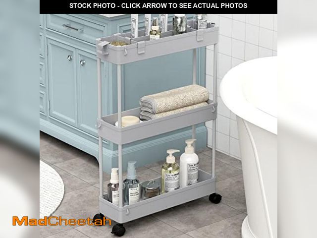 Lot 74-12331924 - SPACELEAD Slim Storage Cart 3 Tier,Bathroom Organizer Rolling Utility,Mobile Shelving Unit Slide Out...