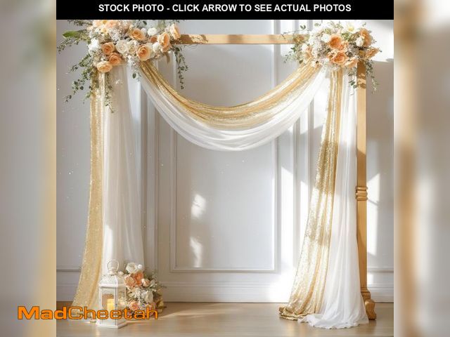 Lot 74-12444226 - Wedding Arch Draping Fabric, 1 Panel 28" x19ft White Arch Drapes &amp; 1 Panel 16" x19ft Champagne S...