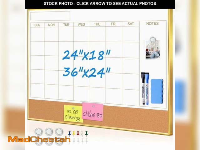 Lot 74-14603604 - Dry Erase Calendar Whiteboard Cork Board Combo 24"x18" Magnetic White Board Calendar Dry Erase for W...