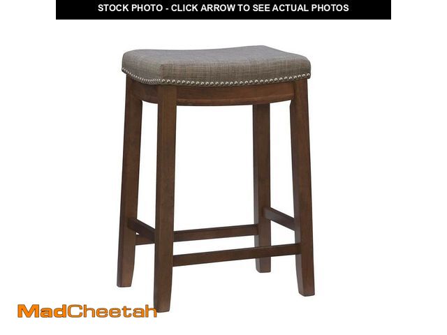 Lot 74-13770813 - Linon Home Decor Concord 26.5 in. Rustic Dark Brown and Gray Backless Wood Counter Stool with Fabric...