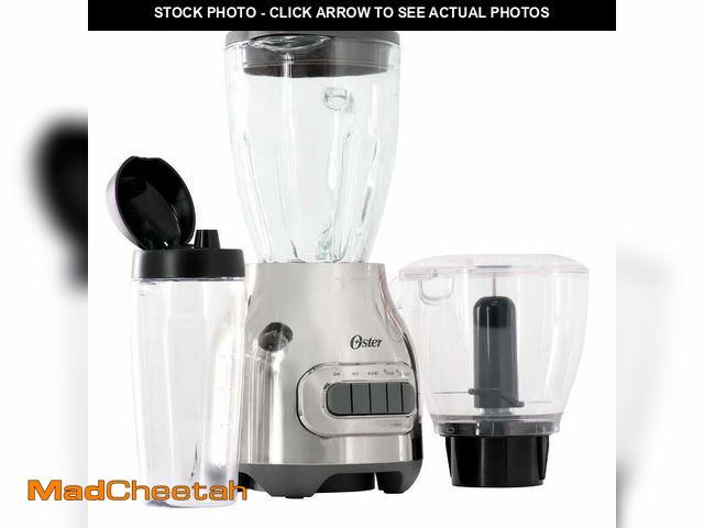 Lot 74-12861254 - Oster 3-in-1 Kitchen System 700 Watt Blender with Blend-N-Go Cup in Chrome - USED