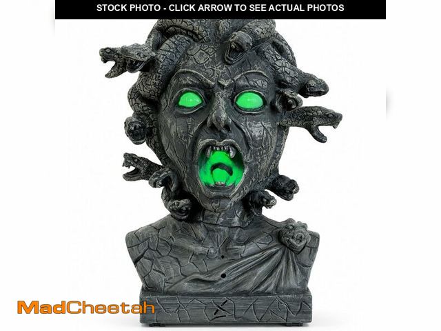 Lot 74-14480599 - SeasonFable 12" Animated Medusa Bust Statue - Halloween Spooky Toy Figure with Glowing Green Eyes an...