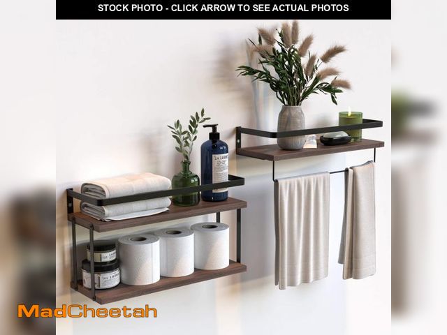 Lot 74-11556048 - RICHER HOUSE 2+1 Tier Wall Mounted Floating Shelves Set of 2, Rustic Wood Shelf with Metal Frame, Ex...