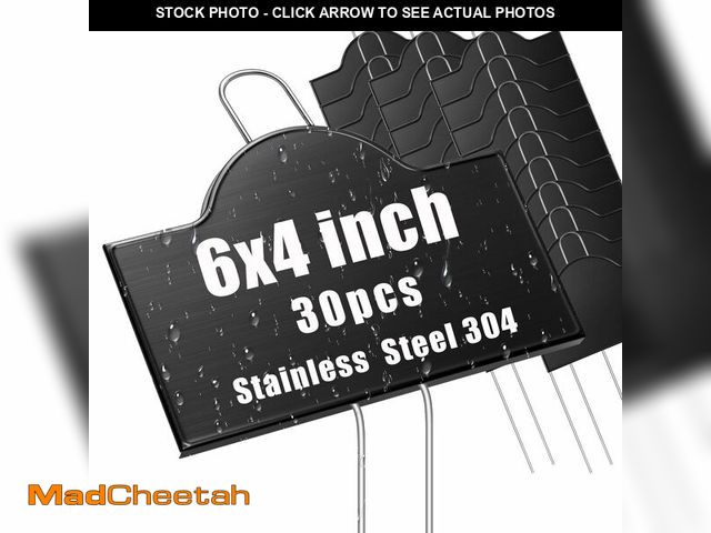 Lot 74-14210617 - Landhoow 30 Pack Extra Large Metal Plant Labels 6" x 4" with 11'' Stake Stainless Steel Garden Marke...