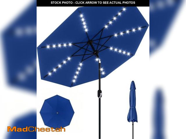 Lot 74-12096188 - (MISSING SOLAR PANEL) GarveeLife 10 Ft Patio Umbrella with Solar Lights, 8 Ribs Outdoor Market Table...