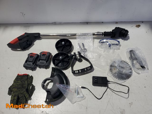 Lot 74-12155094 - TNTANTS Electric Weed Wacker, Cordless String Trimmer with Wheels, 2Pcs 24V Batteries, 3 Types of Bl...