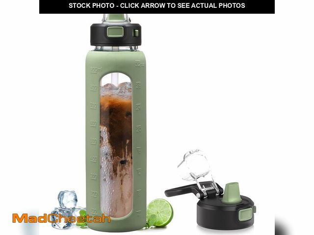 Lot 74-12702577 - Kodrine 32 oz Glass Water Bottle with Straw and Carry Loop, One-Touch Leakproof Locking Lid, Reusabl...