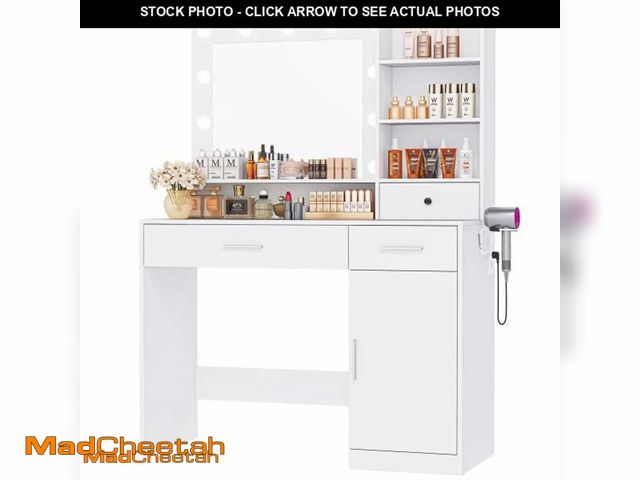 Lot 74-12033349 - Sweetcrispy Vanity Desk with Adjustable Lighten Mirror &amp; Power Outlet, Makeup Desk for Bedroom w...
