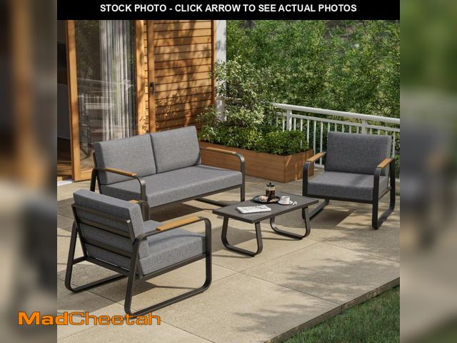 Lot 74-12394525 - EAST OAK 4-Piece Patio Furniture Set, Outdoor Patio Set w/Removable &amp; Washable Deep Seating Cush...