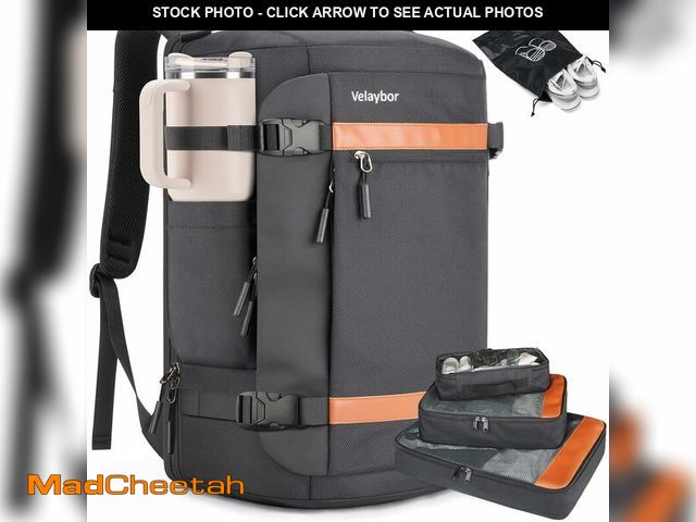 Lot 74-13844901 - Velaybor 42L Travel Backpack with 4 Packing Cubes, TSA Friendly Flight Approved Carry-On Bag, Water-...