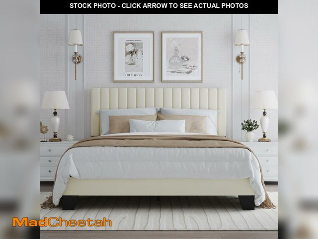 Lot 74-13788623 - (ONE SLAT IS BROKEN) ZZBINUS Queen Bed Frame, Velvet Upholstered Platform Bed Frame with Adjustable ...