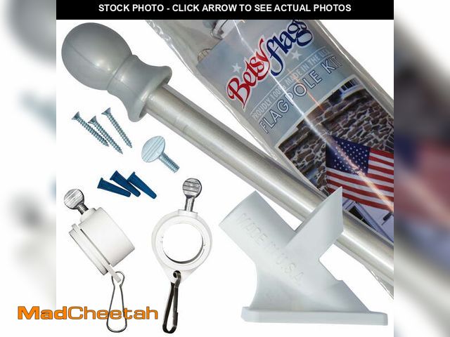 Lot 74-12556915 - 5ft Aluminum Betsy Flags Flagpole, Anti-Tangle Spinning Pole, Silver - USED