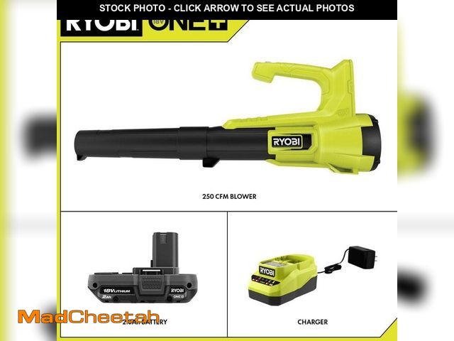 Lot 74-14609592 - RYOBI ONE+ 18V 90 MPH 250 CFM Cordless Battery Leaf Blower/Sweeper with 2.0 Ah Battery and Charger P...
