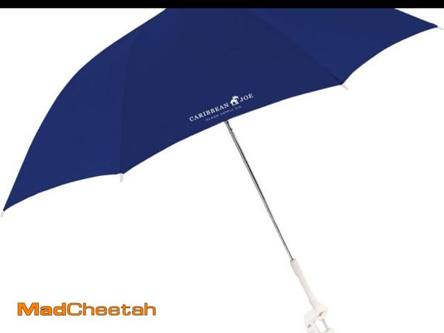 Lot 74-12136842 - CARIBBEAN JOE Clamp On Umbrella for Beach Chair, Adjustable and Universal, UV Protection, 48 Inch Ar...